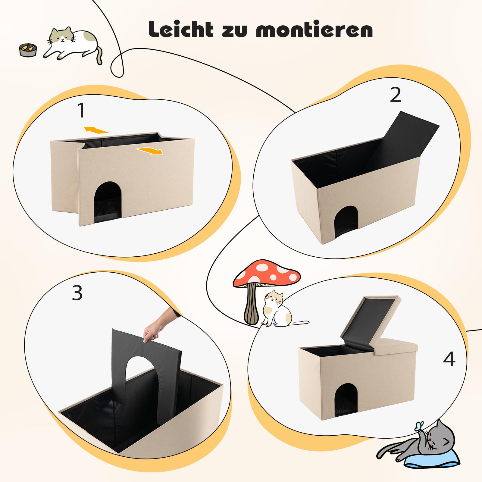 COSTWAY Kattenmand, opvouwbaar, 2-in-1 kattenhuis, zitbank, tot 200 kg