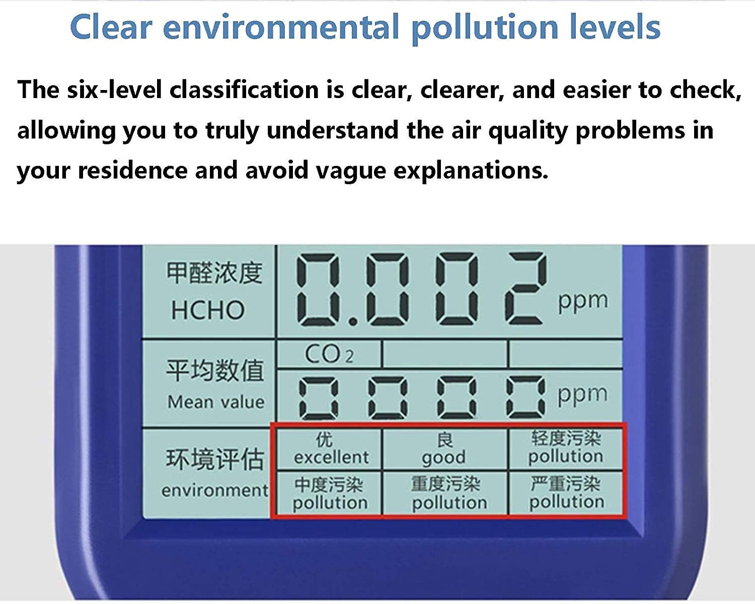 Detektor formaldehydu, niebieski czujnik jakości powietrza, cyfrowy wyświetlacz LCD Analizator gazu Monitor Quality Air Quality for Home Indoor Outdoor