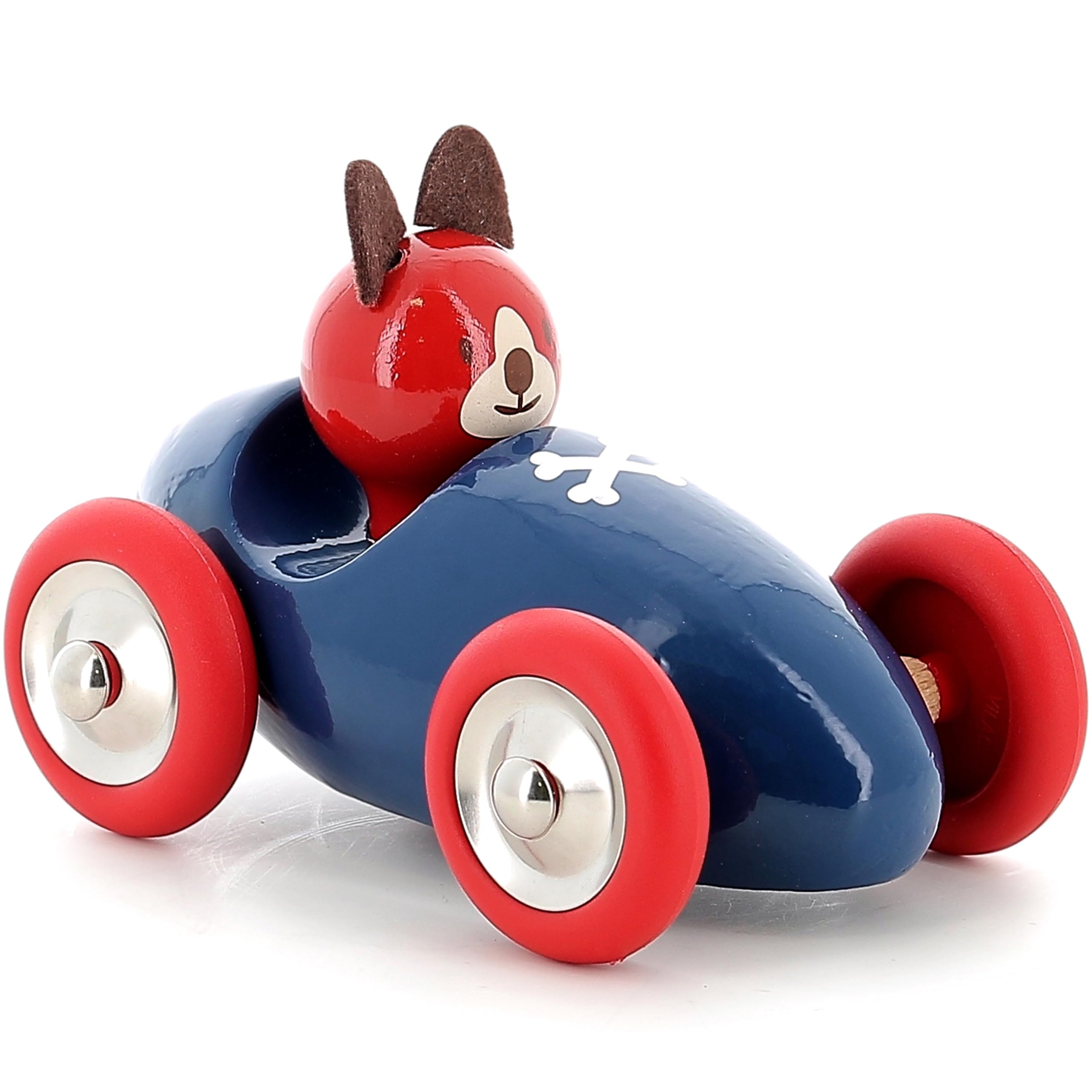 Vilac Character-Driven Wooden Racing Push and Pull Toy Car, Comes In Lovely Box, Handcrafted In France, 2 Years+, Animal - Lucien the Dog