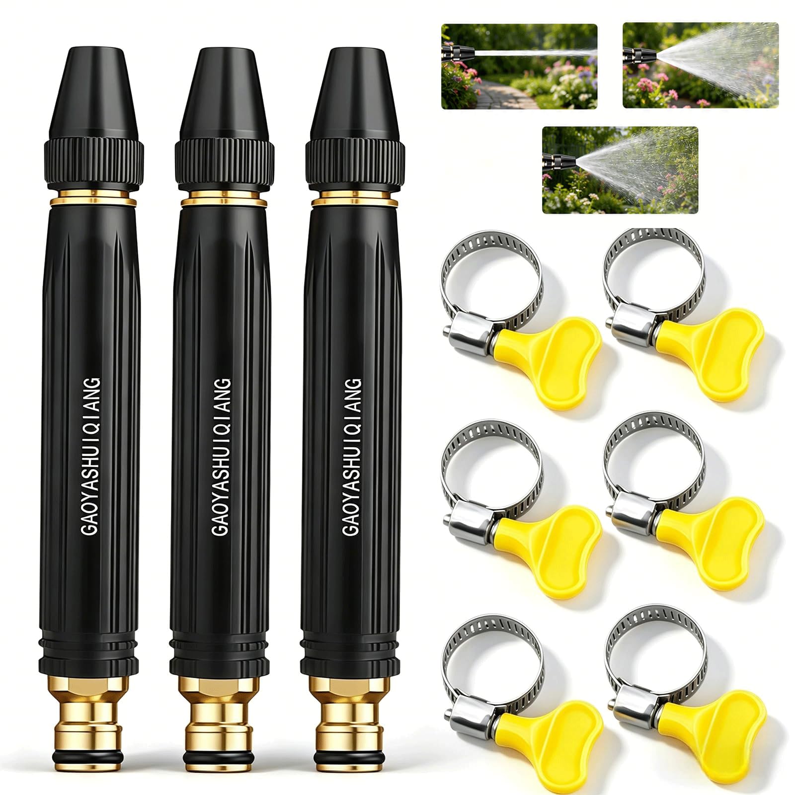 High Pressure Hose Nozzle for Garden Hose, Adjustable High Pressure Water Nozzle with Booster Spray Patterns, Water Pressure Gun for Car Washing, Garden Watering & Patio Cleaning (3pc)