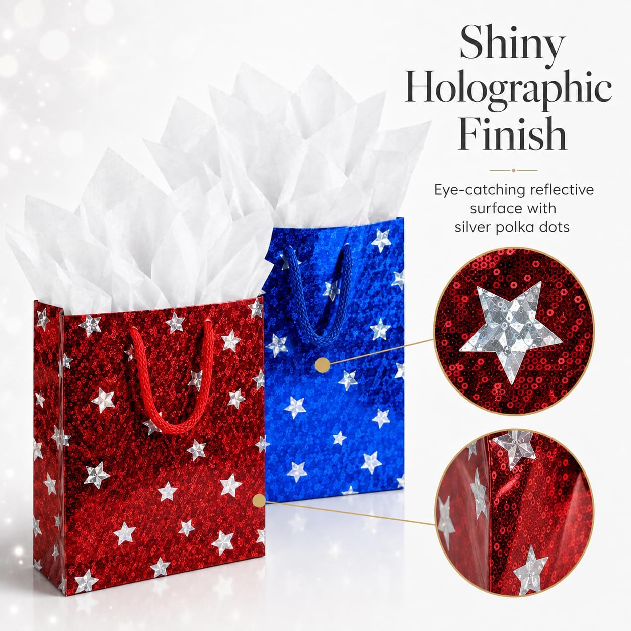 LWBDD 12 Pack Small Star Gift Bags with Handles, Holographic image 2