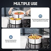 Vista 5 de 5-Tier Stainless Steel Steamer Meat Vegetable Cooking Steam Pot Kitchen Tool with Stackable Pan and Lid for Steaming Pasta Dumplings and Vegetables