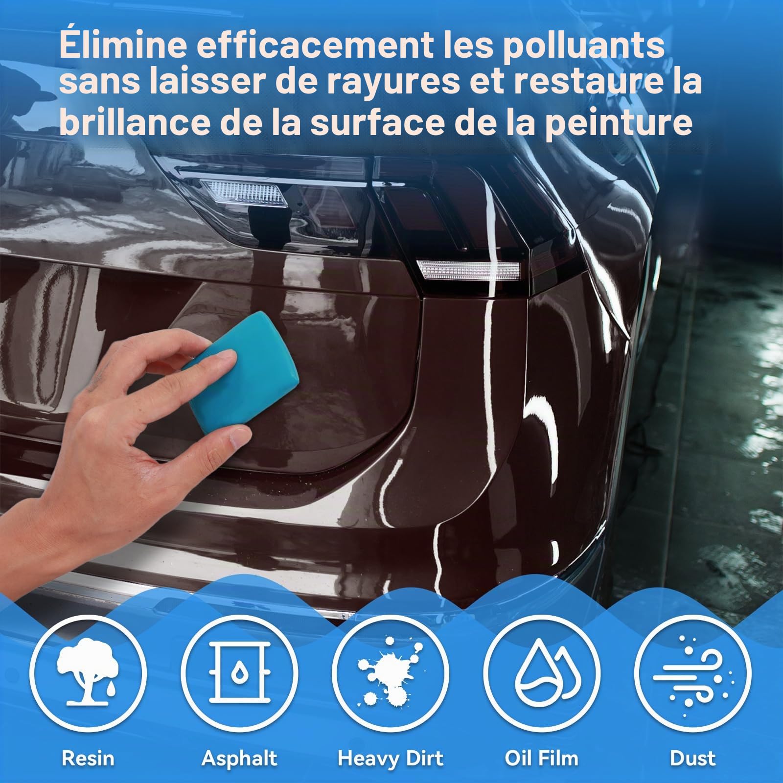 Magic Car Clay Bar Lot de 3 argile de nettoyage pour voiture avec serviette (300 g) Pâte de nettoyage pour l'entretien de la peinture et le nettoyage des jantes