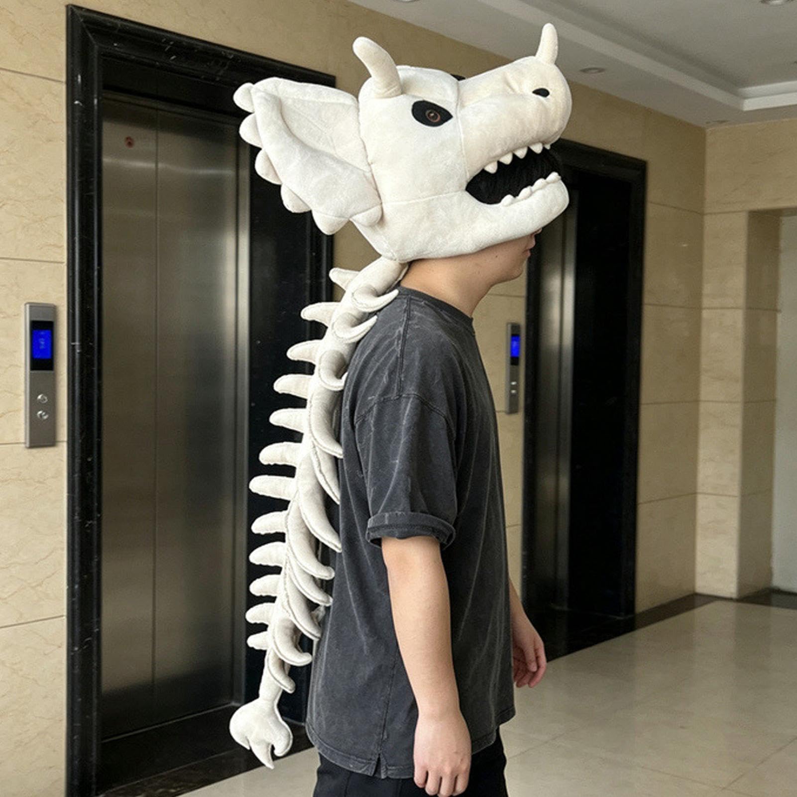 Generisch Pluszowy kostium szkieletu dinozaura z głową i kręgosłupem jako | Kostium dinozaura, przebranie Cosplay dla dziewcząt i dziewcząt, na scenę odgrywania ról
