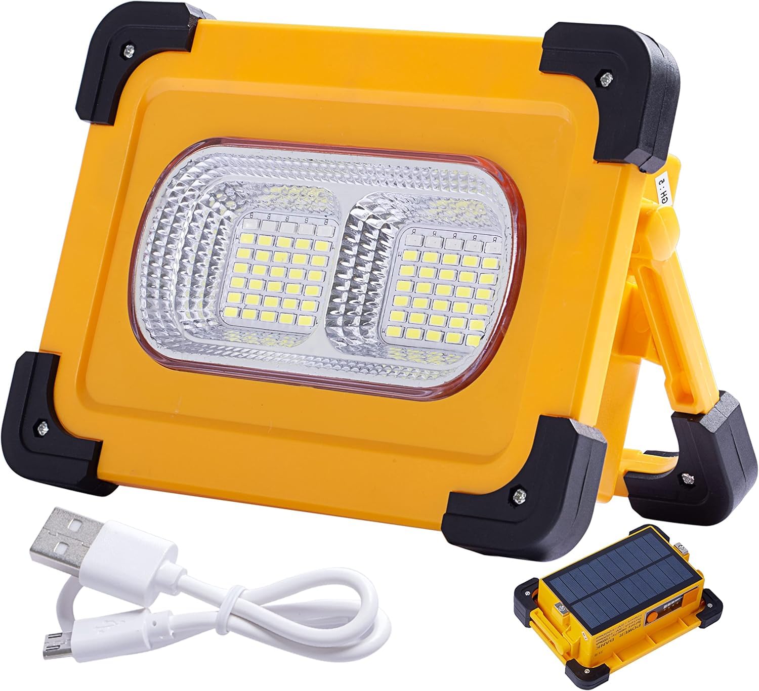 OHAYORI 80W Projecteur LED Rechargeable, 4 Modes Lampe de Travail Solaire Portable avec USB, Projecteur de Chantier d'urgence étanche avec Batterie 10000mAh pour Camping, Travaux, Bricolage