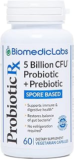 Probiotic Rx: 5 Billion CFU – Probiotic + Prebiotic - Spore-Based – 60-Day Supply - SBO - Supports Immune & Gut Health - Soil-Based Organisms - No Refrigeration Required