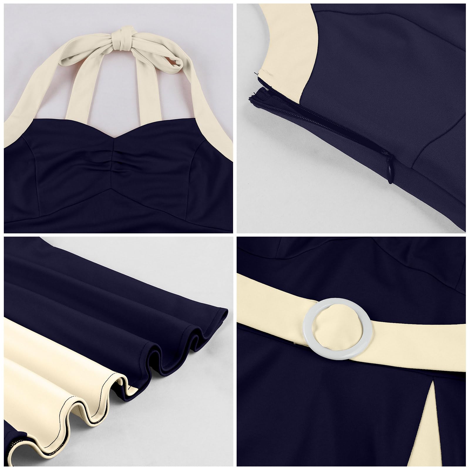 Abito da donna Rockabilly con allacciatura al collo, elegante abito da cocktail anni '50 con cintura, stile vintage, per Halloween, cosplay, carnevale, feste
