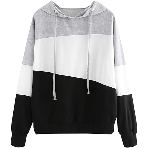 SweatyRocks Women's Color Block Lightweight Long Sleeve Pullover Hoodie