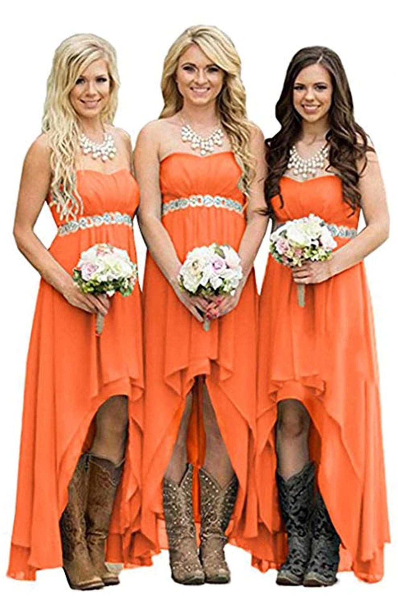 Women's Elegant Pleated Chiffon Hi-Low Bridesmaid Dress for Bridal Evening Gown