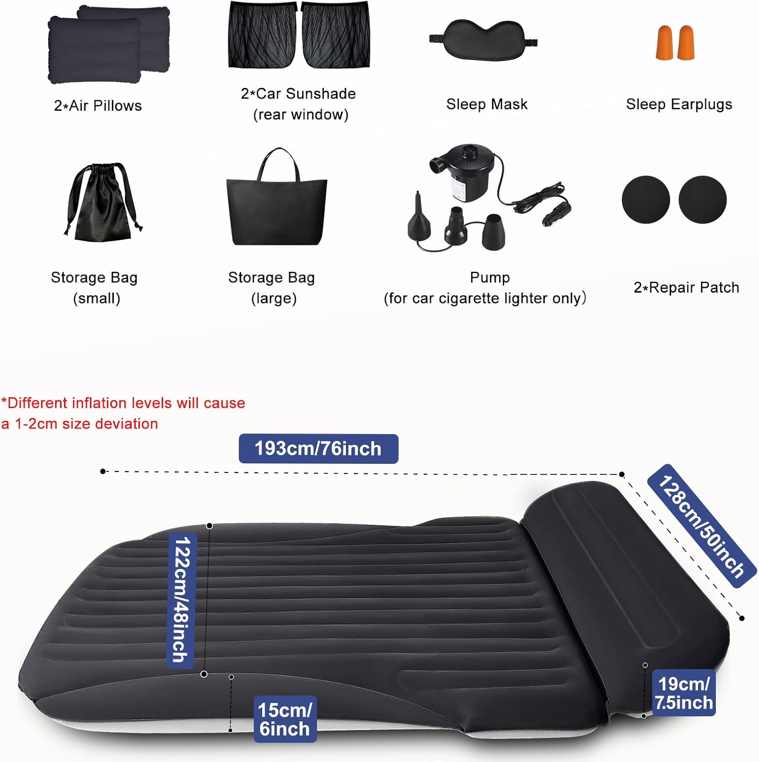Ciremiv SUV Air Mattress, Double-Sided Thick Flocked Car Air Mattress with Built-in Pump & Pillow, Complete Sleeping Accessories for Auto Camping & Road Trips（Blue Black）