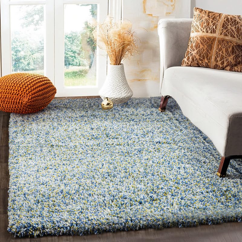 Image of FIASCO Round Shaggy Carpet Plain Fur Rugs Home and Office Sqaure Microfiber 2 Inch Pile Height Back in Canvas Modern Interior Mats 6X6 Feet Yellow Ivory Mix