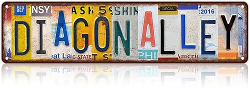 Diagon Alley Street - Letrero de metal para decoración de pared, estilo vintage, para bar, hogar, hombre, cueva, cafetería, 16 x 4 pulgadas