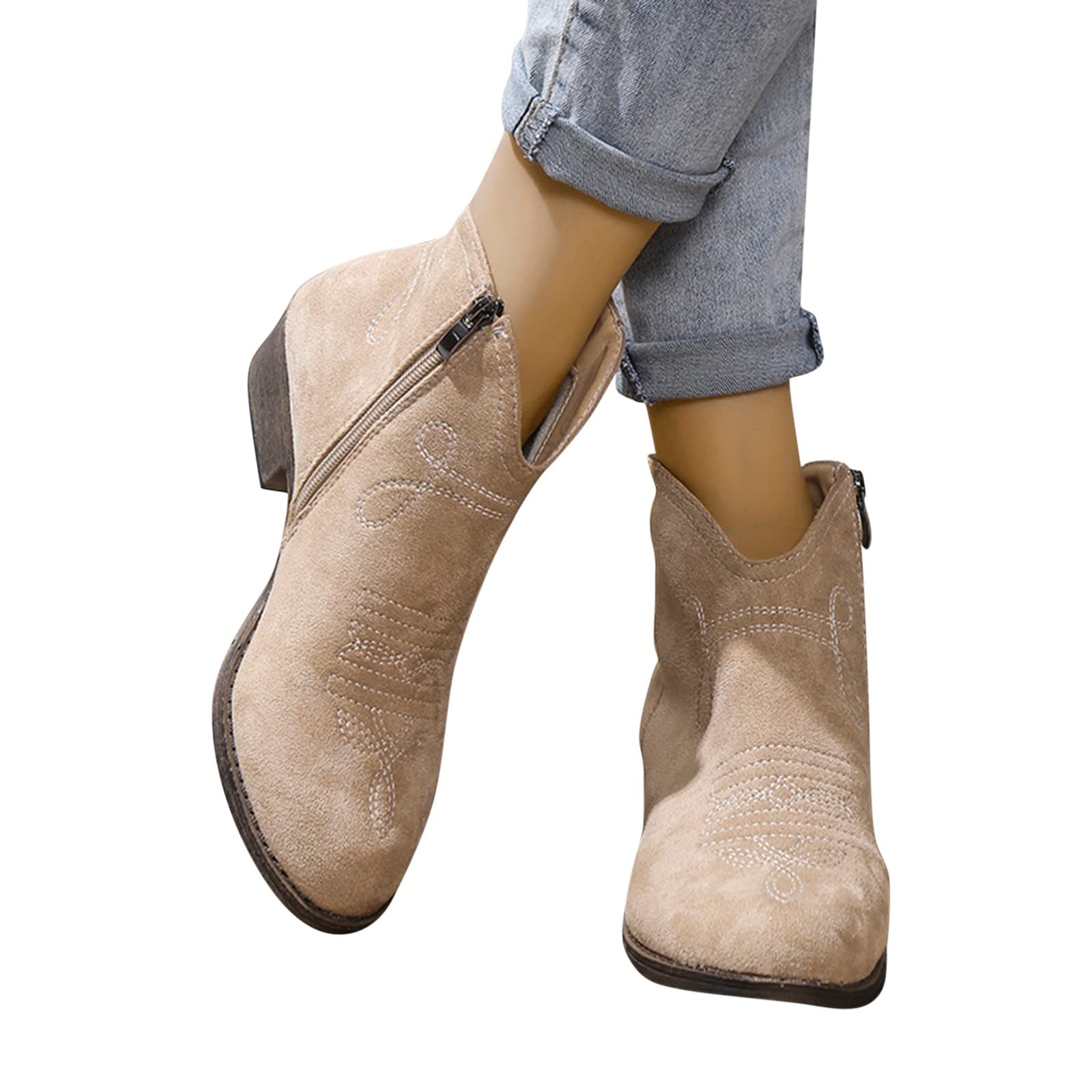 Generisch Botas de vaquero para mujer, botas de verano, botines para festival, botines moteros, hippie, botas de equitación