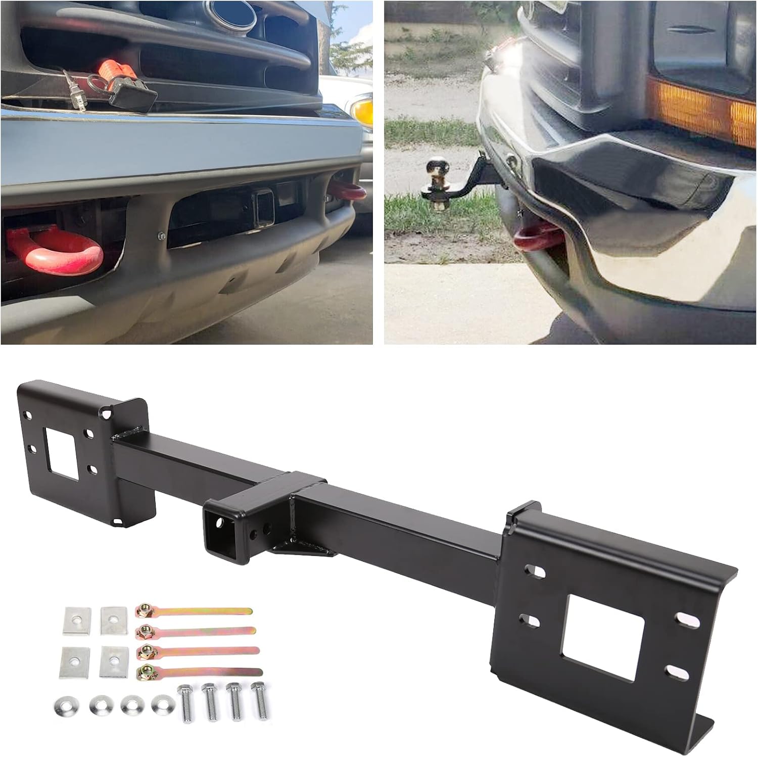 KUAFU 2-Inch Front Mount Trailer Receiver Hitch Compatible with 1999-2007 Ford F-250/350/450/550 Super Duty Replacement for 65022 w/2" Receiver Powder Coated Steel
