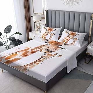 GEDAEUBA Giraffe Sheets King Sheet Sets - Animal Bed Sheets for Kids Boys Girls, Wild Animal Sheet Set with Deep Pocket Fitted Sheet, Soft Microfiber Wrinkle Free Bedding Set