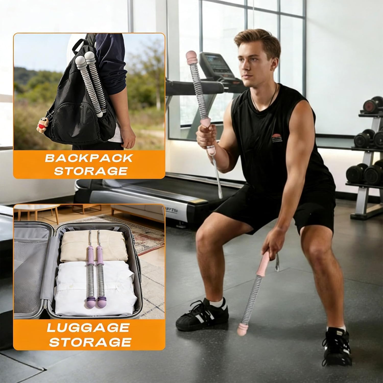 Cordless Weighted Battle Ropes for Home Gym, Adjustable Resistance Spring Workout Ropes, Portable Quiet Full-Body Exercise Equipment for HIIT Arm Core Training, Storage Bag & Workout Guide, Black