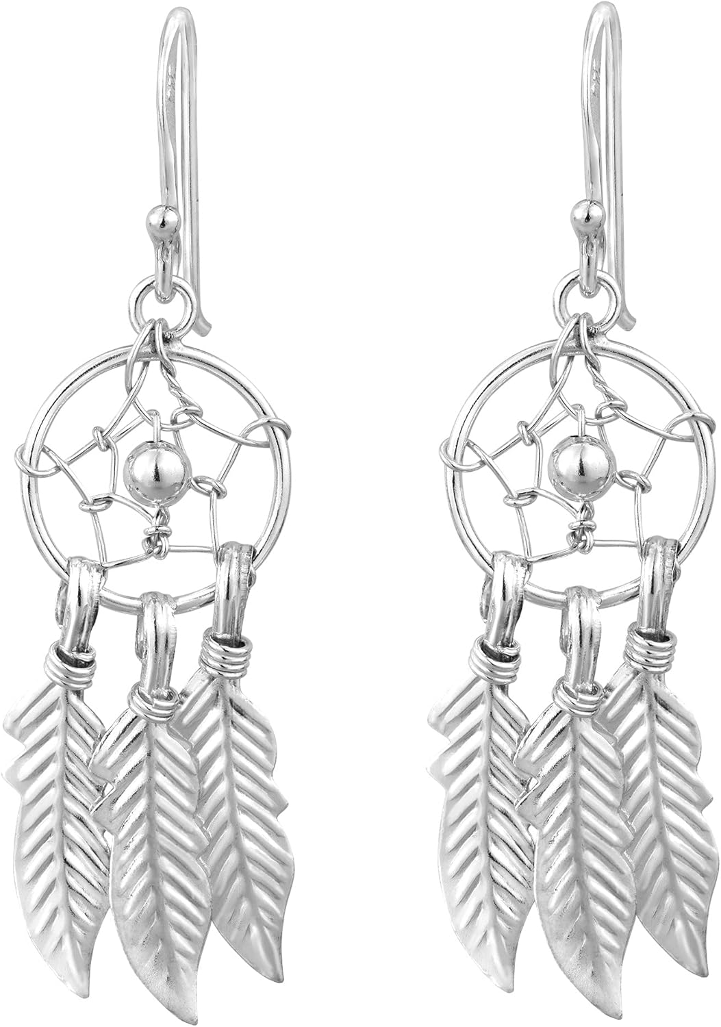 AeraVida Boho Dreamcatcher Floating Feathers Chandelier .925 Sterling Silver Dangle Earrings | Dream Catcher Earrings for Women Sterling Silver | Feather Earrings for Women Dangling