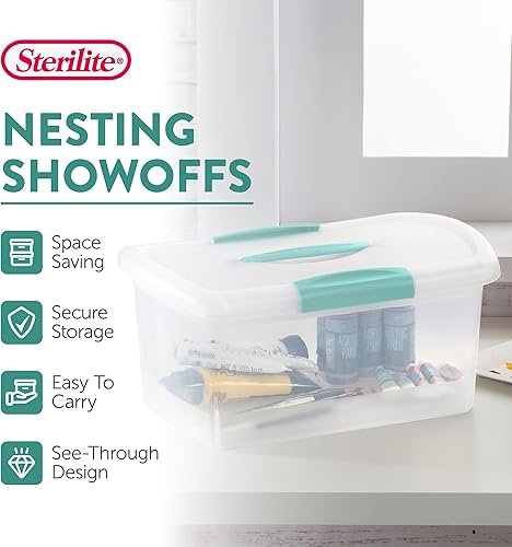 Miniatura 2 de Sterilite Contenedor mediano de almacenamiento apilable pequeño con tapa y asa de pestillo, contenedor de plástico para organizar el hogar,
