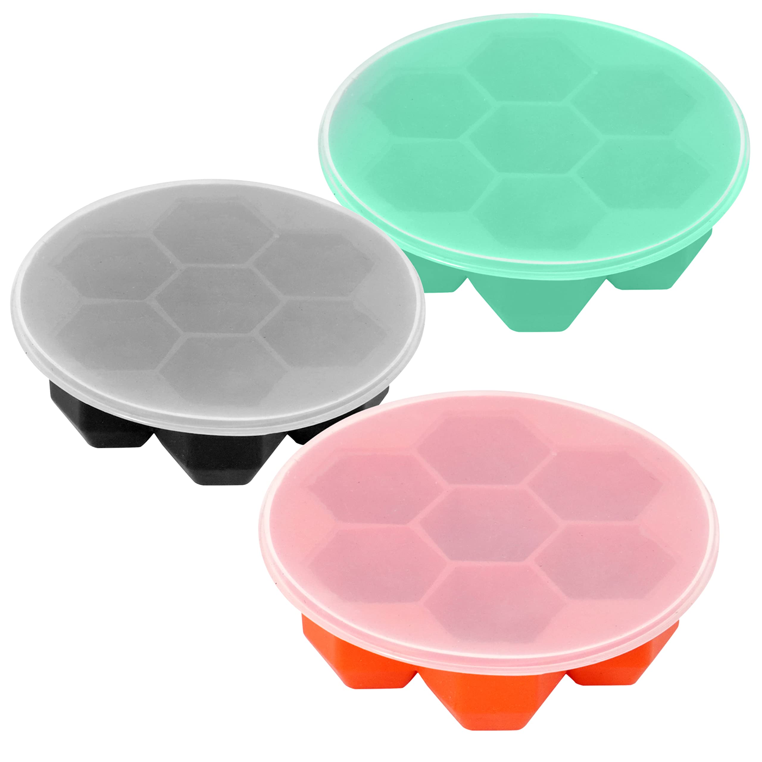 KARP Flexible Silicone Honeycomb Shape 7 Cavity Ice Cube Tray with Lid, Easy Releas Freezer Chilling Cocktails, Whiskey-Mix Color - 1 Qty