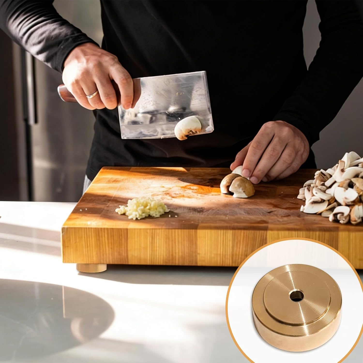 8 Pcs Brass Cutting Board Feet with Non Slip Pads 1.18 x 0.39 Inch Board Feet Legs with Silicone Rubber and Screws for Kitchen Unfinished Cutting Kit