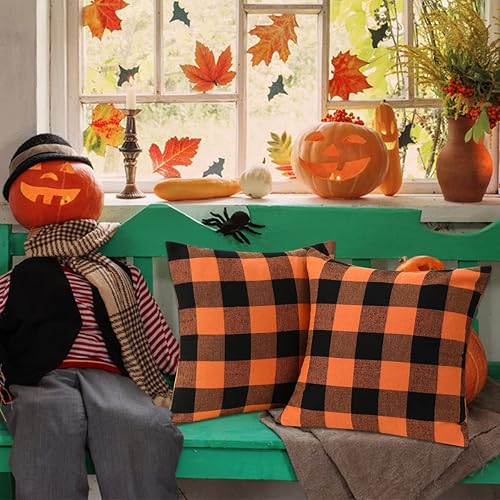 Miniatura 9 de Cootato Fundas de almohada de Navidad, juego de 2 fundas de almohada de algodón a cuadros blancos y negros, 18 x 18 pulgadas, fundas de almohada