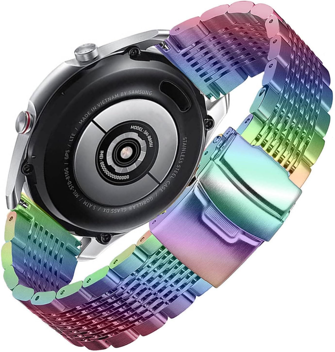 DEALELE Bands Compatible with Samsung Galaxy Watch 7 / FE / 6/6 Classic / 5/5 Pro / 4/4 Classic / 3 41mm, 20mm Men High-Grade Mechanical-Style Stainless Steel Metal Replacement Strap (Rainbow)