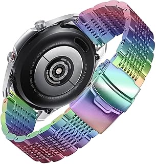 DEALELE Bands Compatible with Samsung Galaxy Watch 5/5 Pro/Galaxy 4/4 Classic/Galaxy 3 41mm / Galaxy Watch 42mm, 20mm 13-Rows Stainless Steel Metal Replacement Strap for Women Men (Rainbow)