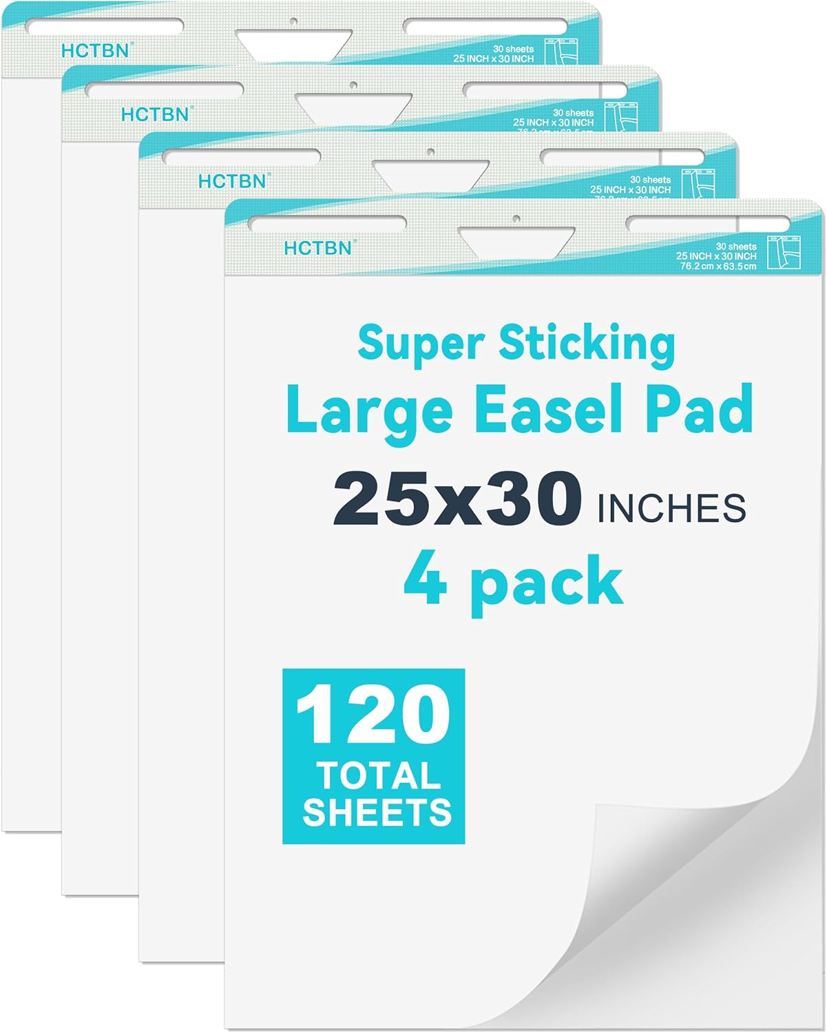 Sticky Easel Pad, 25 in x 30 in, White, 30 Sheets/Pad, 4 Pads/Pack – Large Premium Self Stick Flip Chart Paper Super Sticking Power for Offices, Classrooms, Conference Rooms, & Training Centers