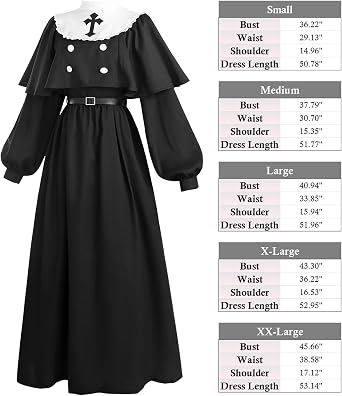 LTAKK the Nun Costume Scary Nun Outfit Priest Halloween Women Dress with Cape, Wimple and Belt