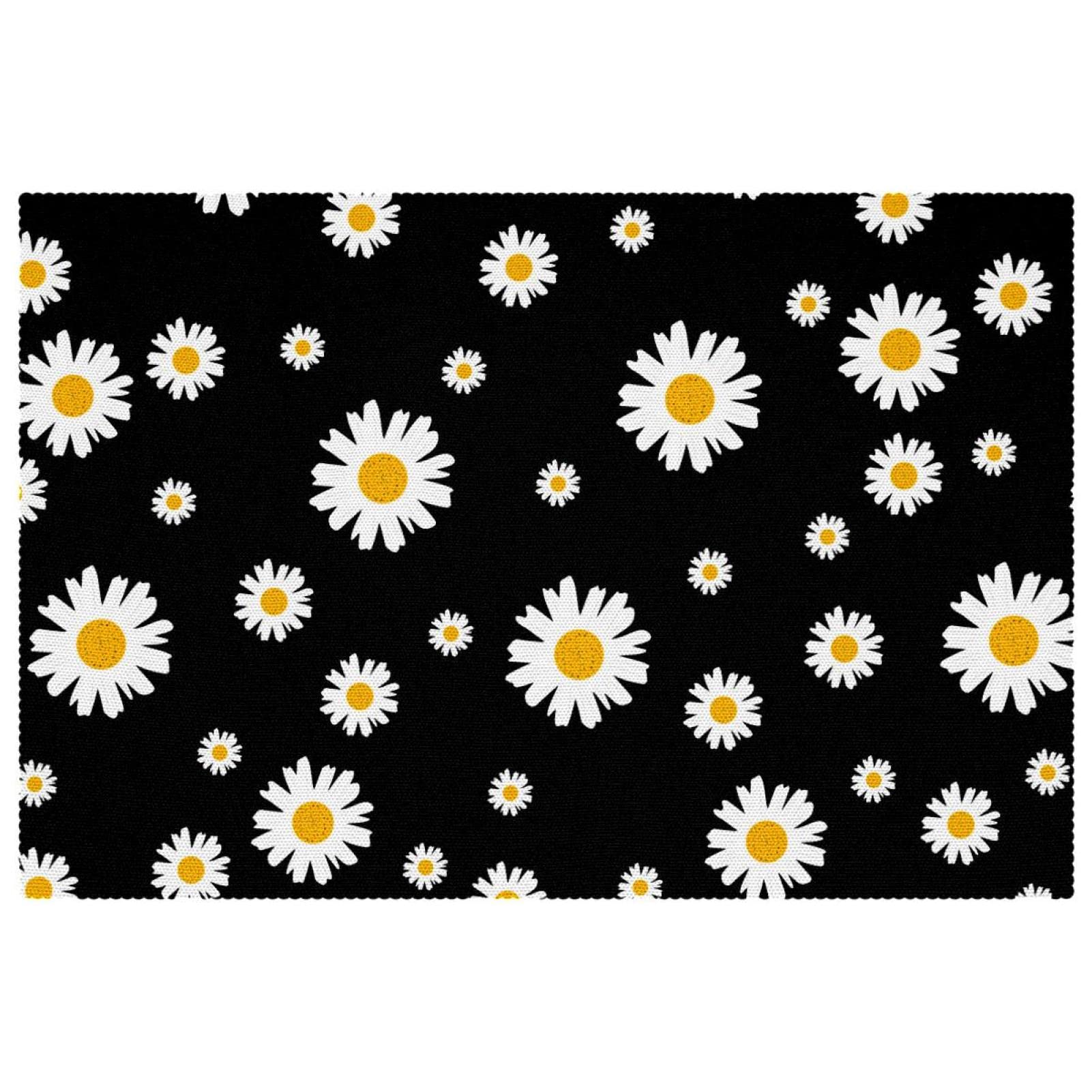 Set de table noir marguerites x6 lavable antidérapant 30x45 cm