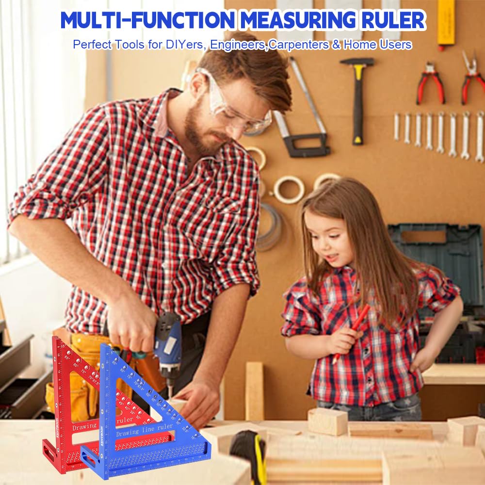 Multi-Angle Measuring Square Large Ruler 8.42"*7.67", Aluminum Alloy Carpenter Square Woodworking Tool, 15°-90° Layout Tool with Angle Pin for Drawing Line, Marking, Woodworking,DIY,Construction