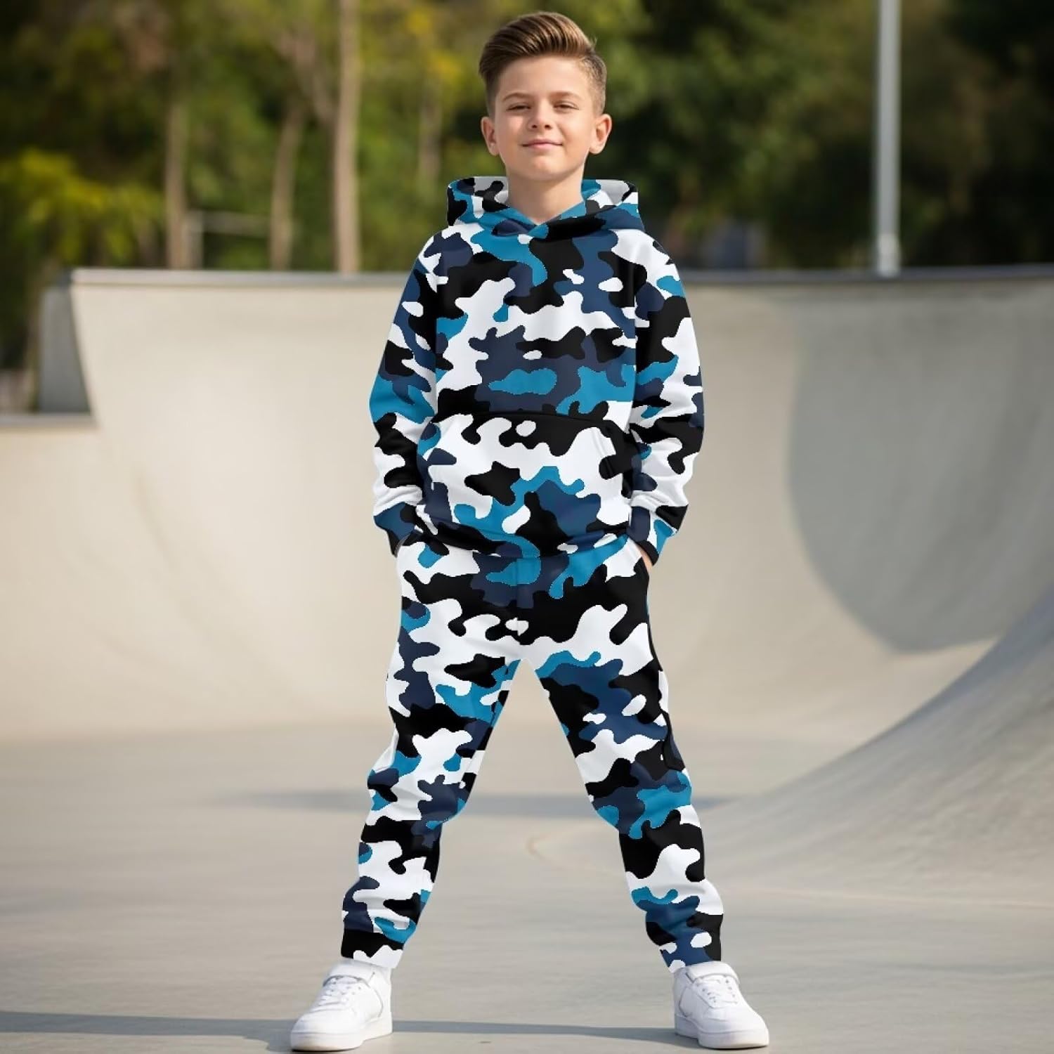 doginthehole Hoodie and Jogger Set for Boy Athletic Tracksuit Long Sleeve Sweatshirt and Sweatpants with Pockets 5-12Y