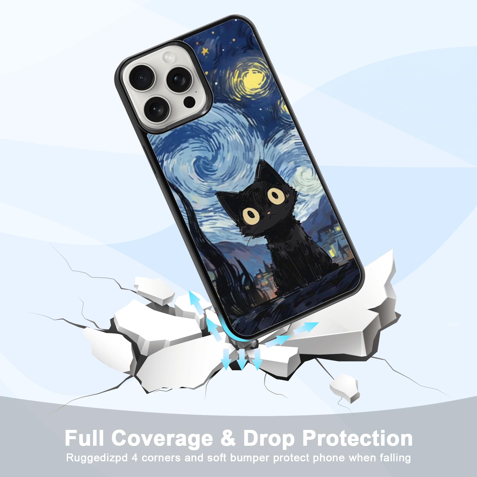 Custodia per telefono Van Gogh Black Cat Meme Parody Cover adatta per iPhone 15 Pro Max, 1 4 Plus, 13, 12, 11, XR e Samsung S24, S23, Pixel 8 Pro, 7