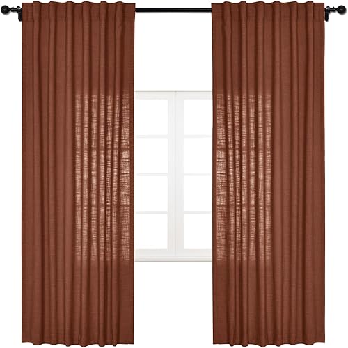 Miniatura 2 de Cortinas de lino naturales de 63 pulgadas de largo, cortinas neutras con bolsillo para barra, pestaña trasera, oscurecimiento de la habitación,