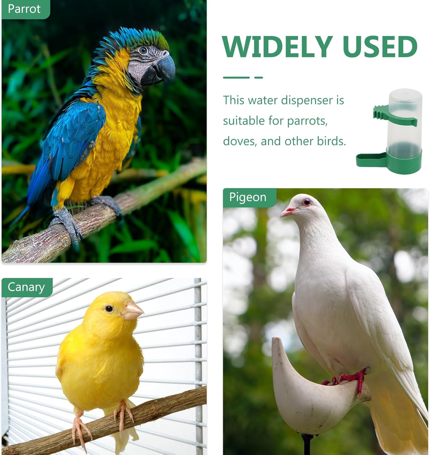 VILLCASE Parakeet Water Dispenser, Plastic, Easy to Install, Transparent, Suitable for Multiple Birds