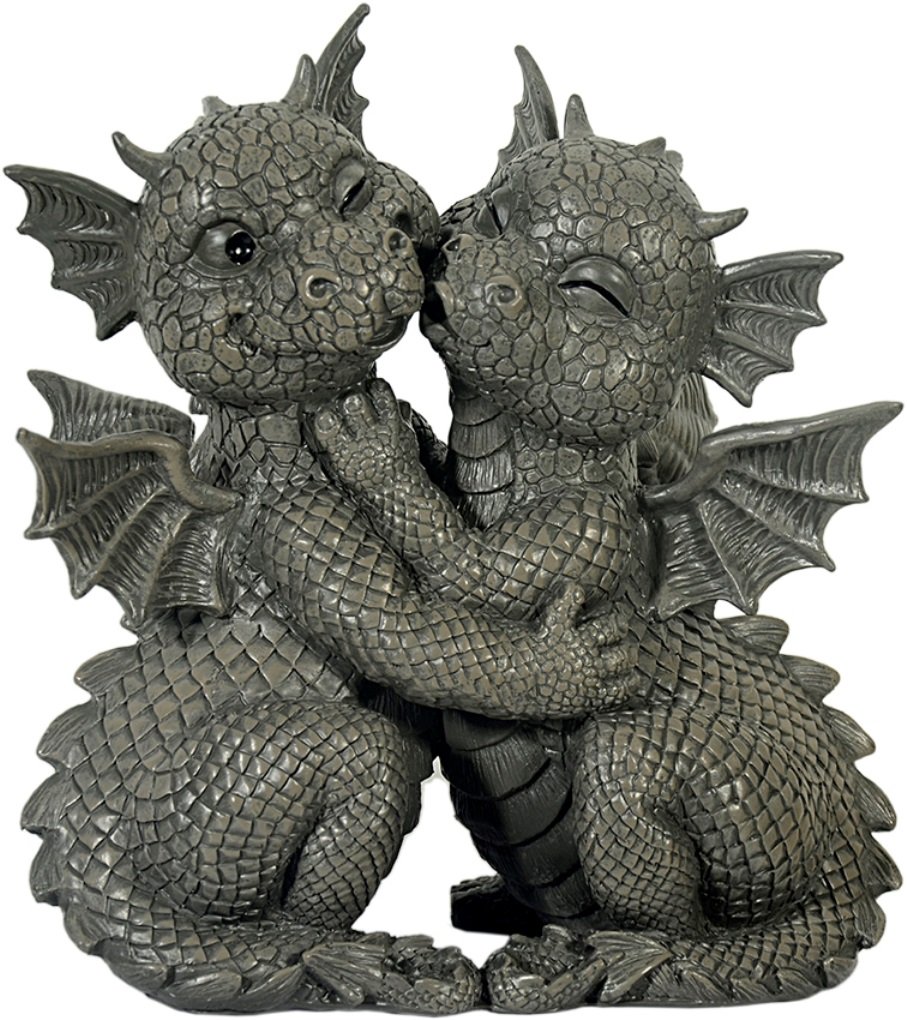 Süsser Gartendrache Liebespaar küsst sich Drache Figur Gartenfigur Liebe