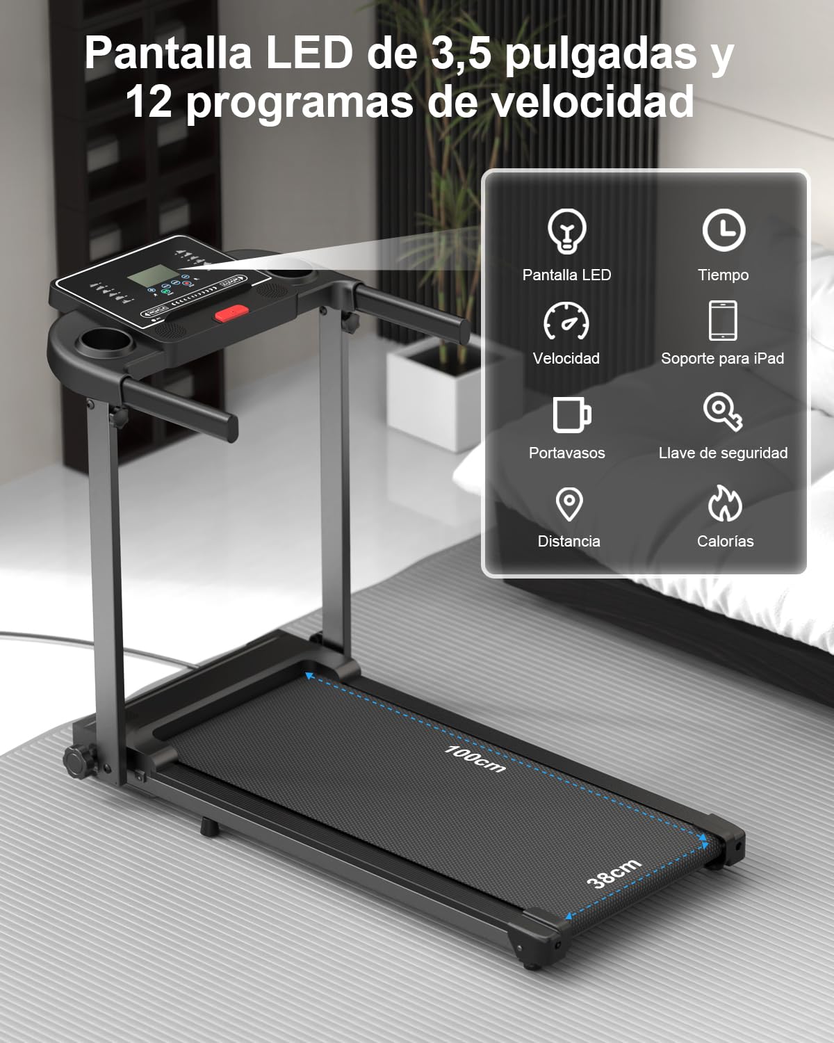 Cinta de Correr Plegable Andar - Caminadora Electrica para Casa con Pantalla LCD Treadmill for Home 3 en 1 Walking Pad Compact Portable Under Desk Running para el hogar y la Oficina 100KG