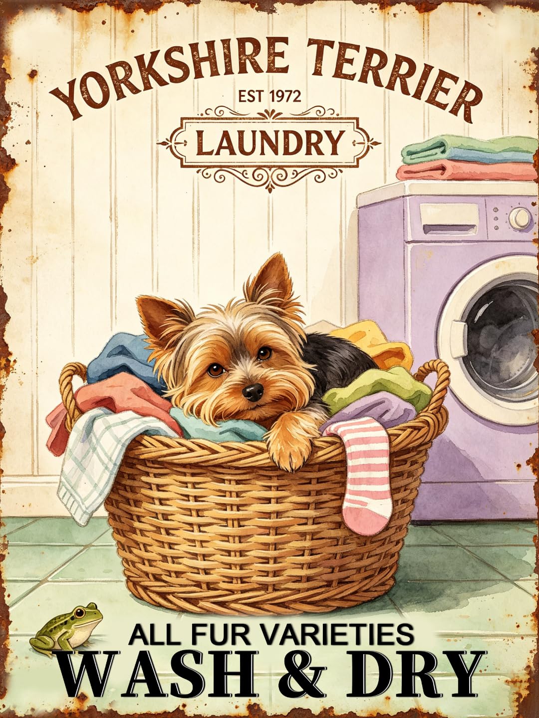 Vintage Yorkshire Terrier Laundry Tin Sign 30x43cm