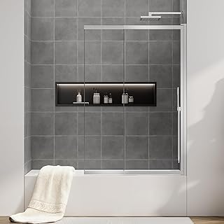 Tub Shower Door 40" W x 59" H, Pivot Bathtub Glass Door, 180° Swing & Sliding Foldable Design, Frameless Clear Tempered Glass with Nano Coating, Extendable Hinged Shower Screen for Tub Polished Chrome