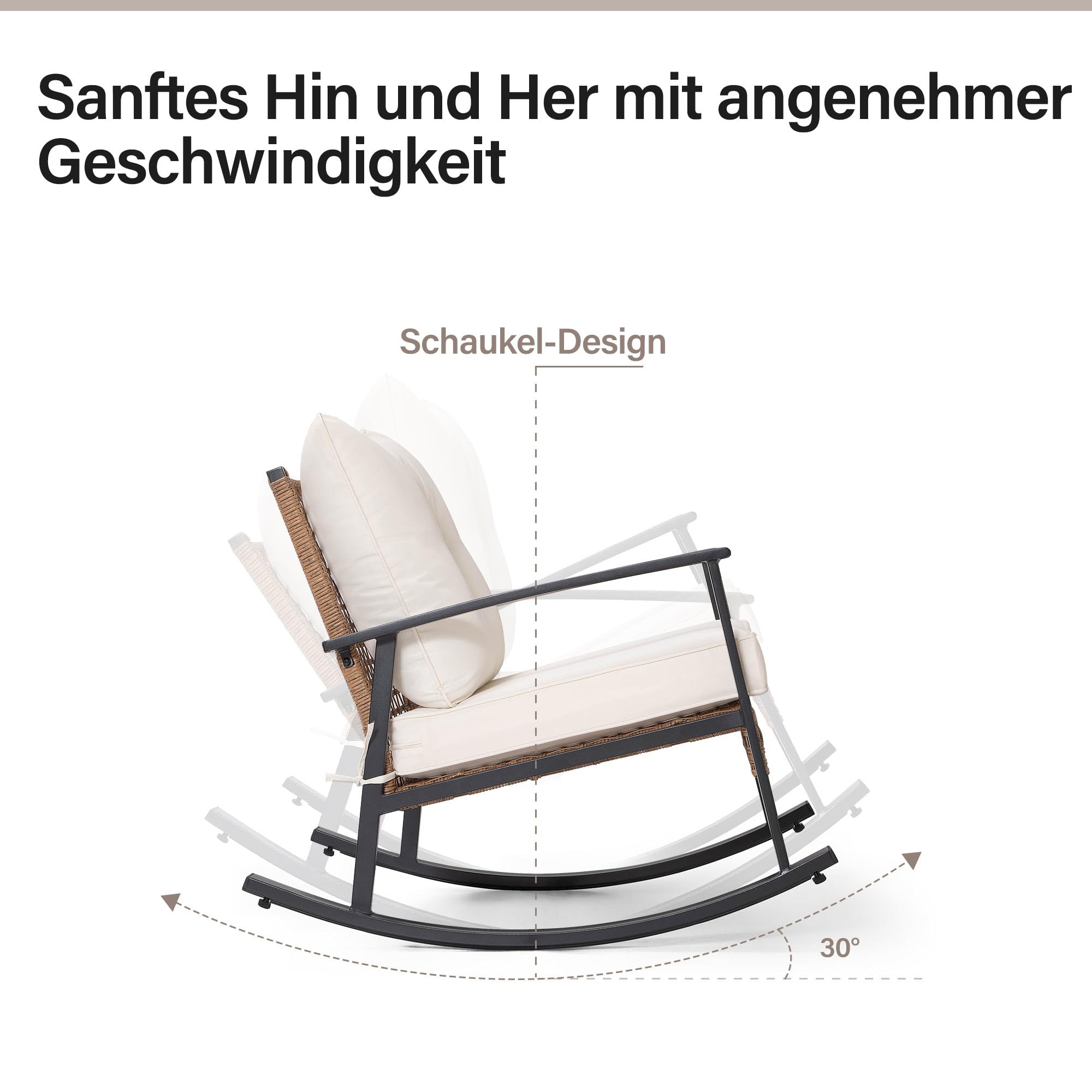 LAUSAINT HOME 3-teiliges Schaukel-Bistro-Set, Outdoor-Patio-Möbel mit dicken Polstern und zweistufigem Couchtisch, übergroße Rattan-Sitzgruppe für Garten, Balkon, Hinterhof (Beige)
