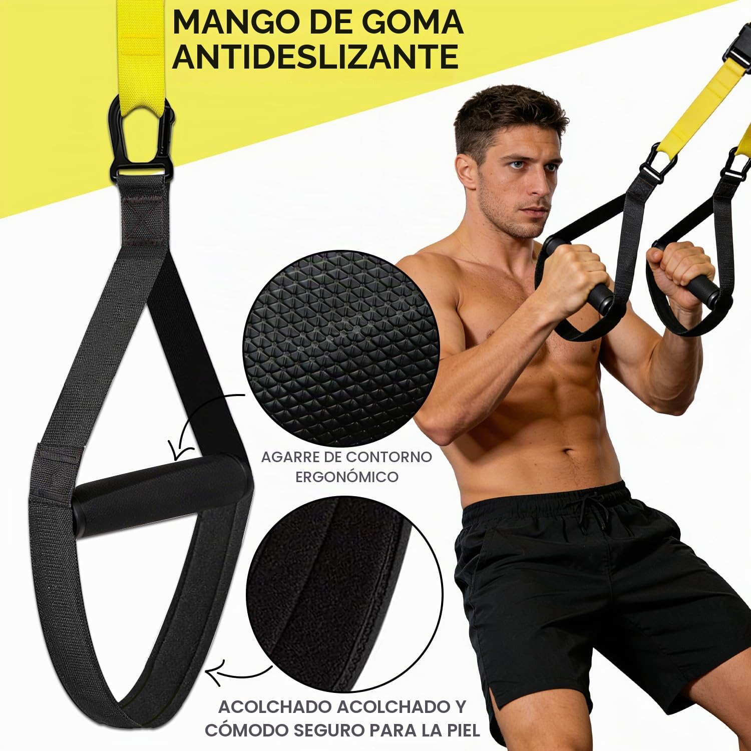 Kit de entrenamiento de suspensión, sistema de correa de entrenamiento, peso corporal y kit de resistencia para el hogar, con asas y guía de entrenamiento, perfecto para viajar y hacer ejercicio en interiores y exteriores