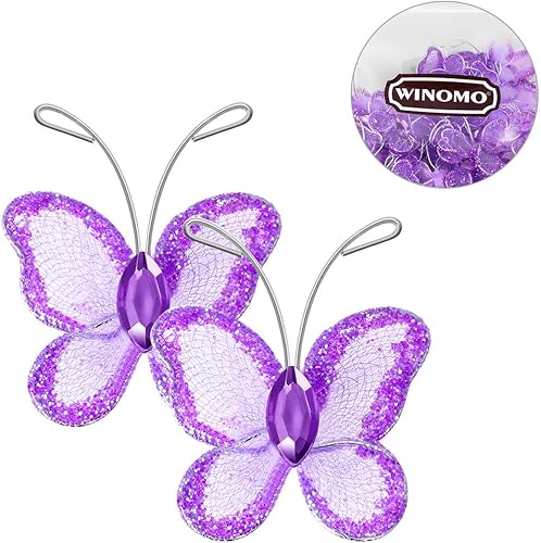 Miniatura 5 de WINOMO - Mariposas de organza con purpurina, diseño de mariposas con purpurina, 50 unidades, color morado