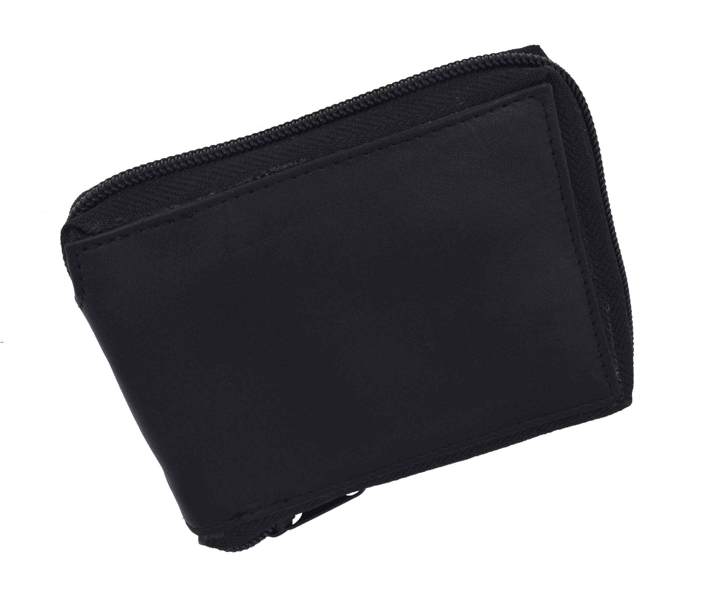 Marshal Wallet Mens Leather Zippered Bifold Wallet (Black)