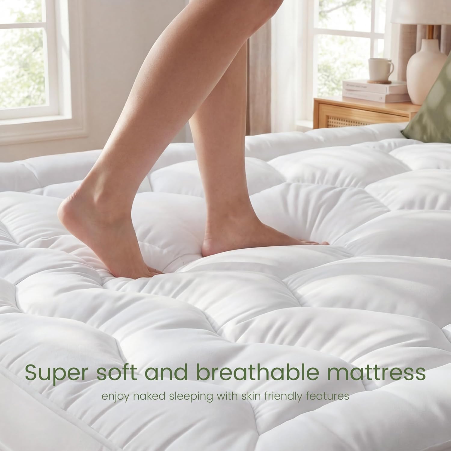 King Size Mattress Topper, 3 Inch Hybrid Filling for Balanced Sleep, Extra Thick Mattress Topper with Breathable Cover, Universal Fit for Bedrooms, Guest Rooms & RVs