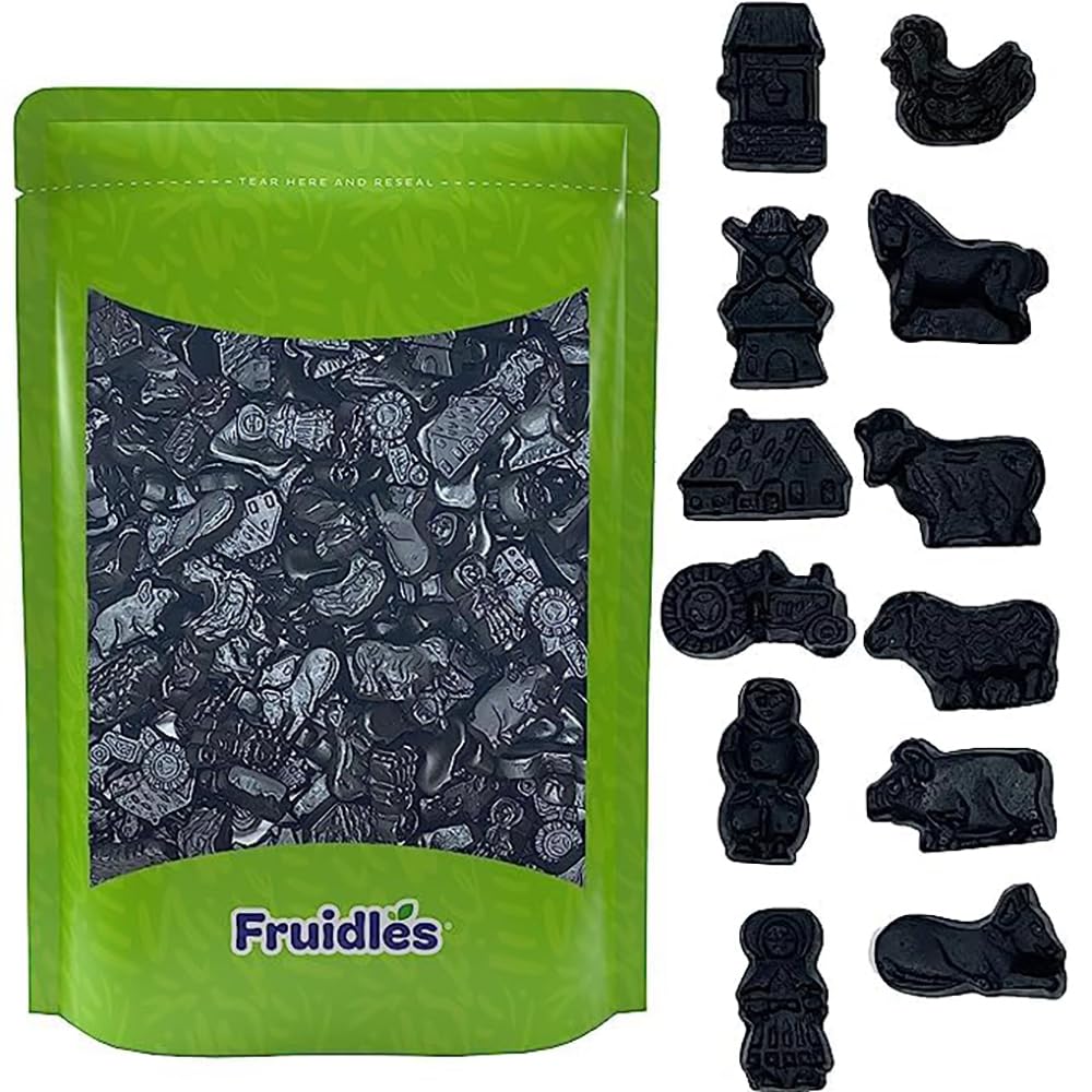 FruidlesDutch Licorice Farm Animals Gummies, Slightly Salted Black Licorice (Half-Pound)