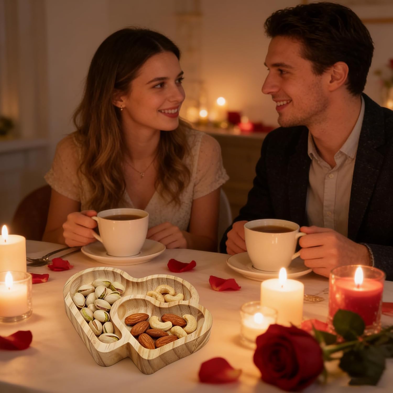 Double Heart Shaped Wood Serving Trays for Food