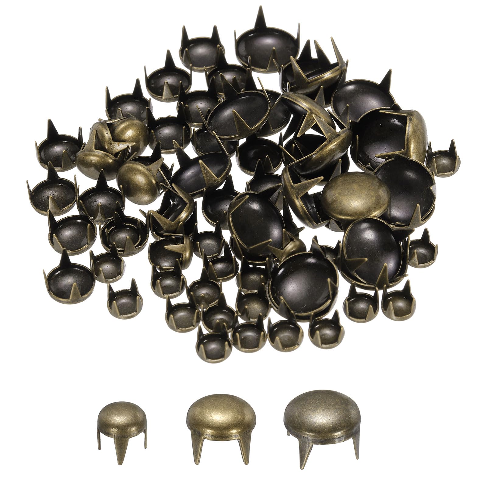 sourcing map 60pcs Round Dome Rivets 5/7/10mm Copper 4 Claw Rivet Metal Spike Studs Spots Punk Rock for Leather Craft Clothes Belt Bag Shoes Bracelet Accessories, Bronze
