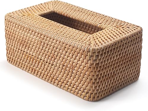 Miniatura 3 de Cubierta de la caja de pañuelos de ratán tejido natural servilleta facial rectangular 10 x 6.1 x 4.1 pulgadas (natural)