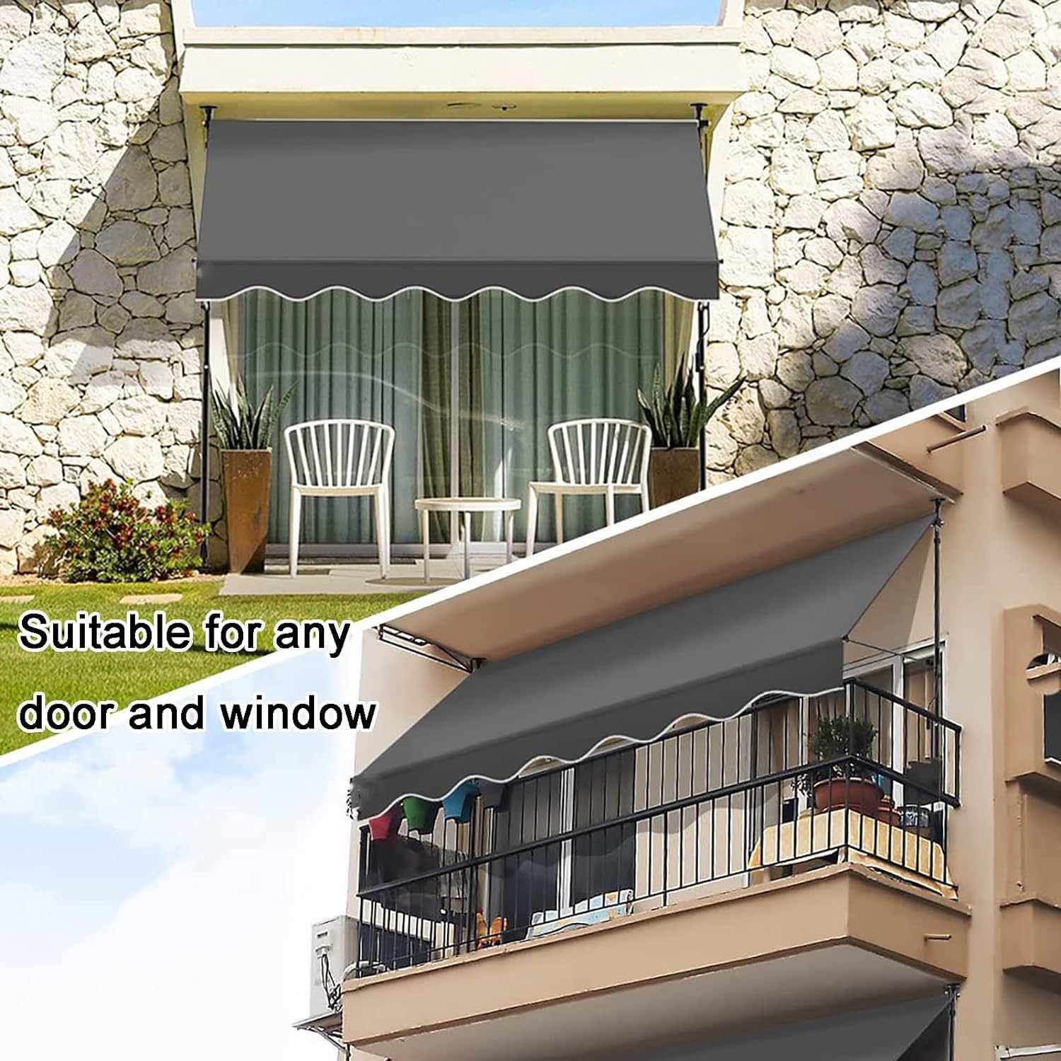 Tenda da Sole a Bracci Estensibili Pergolato da Giardino Copertura della tenTensole Manuale Retrattile per Terrazza o Balcone in Metallo e Poliestere,400cm