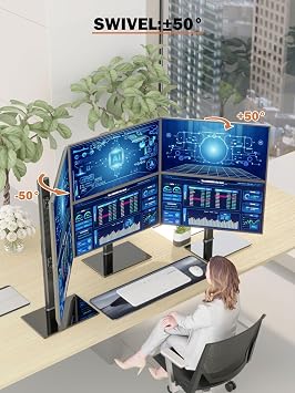 Dual Monitor Stand - Vertical Stack Screen Free-Standing Monitor Riser Fits Two 13 to 34 Inch Screen with Swivel, Tilt, Height Adjustable, Holds One (1) Screen Up to 44Lbs